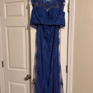 Clarisse 2 Piece Royal Blue Formal Dress with Satin Accents